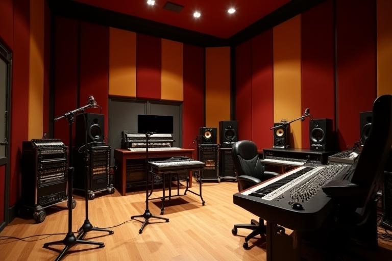 Interior de um estúdio de gravação profissional